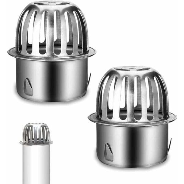 Sett med 2 takrennedeksler i rustfritt stål for nedløpsrør. Bladbeskytter. Bladfilter for 67 mm nedløpsrør.