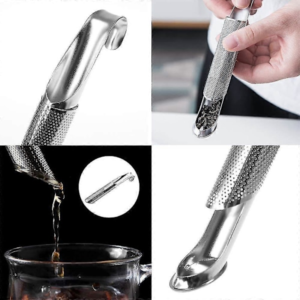 3-pack rostfritt stål te-sil, cylindrisk te-infuser, testick-sil