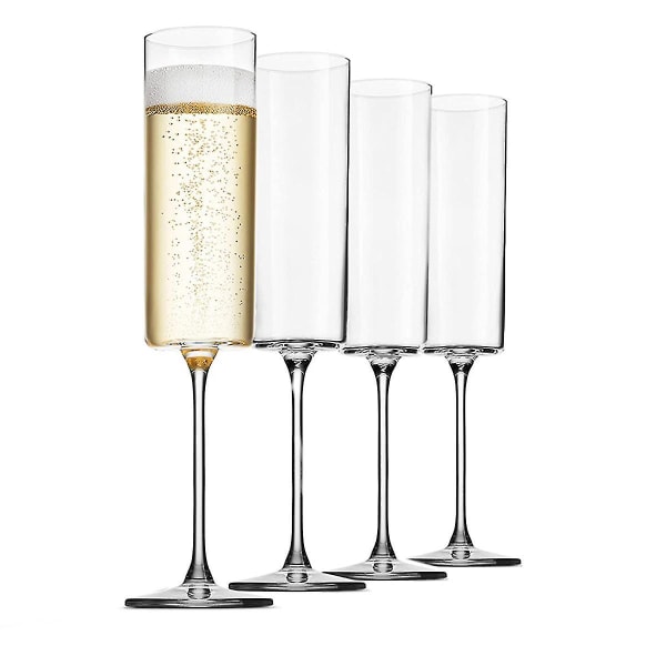Premium Square Edge Blåst Glas Vinglas - 4 Pack 6-ounce Champagne Glasses Set