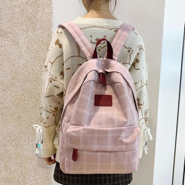 Kvinnors Lätta Estetiska Ryggsäck, Rutig Skolväska Academia Ryggsäck Laptop Bokväska, Tillbaka Till Skolan Ryggsäck Tillbehör, Throwback Rutig, Rosa, 30*14*4