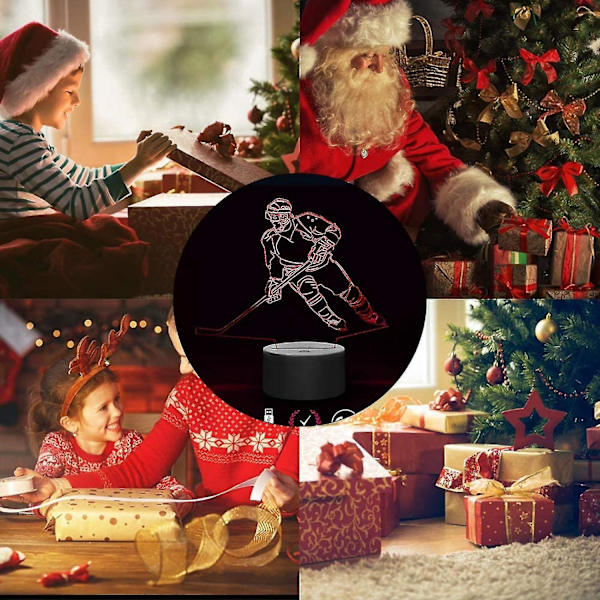 Hockey Spiller 3D Lampe Natlampe Med Fjernbetjening & Berøringskontrol, Flere Farver & Blinkende Tilstande Og Justerbar Lysstyrke -a05