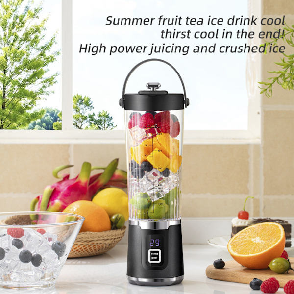 Bærbar trådløs blender med LED-display og 600 ml kapacitet (grå)