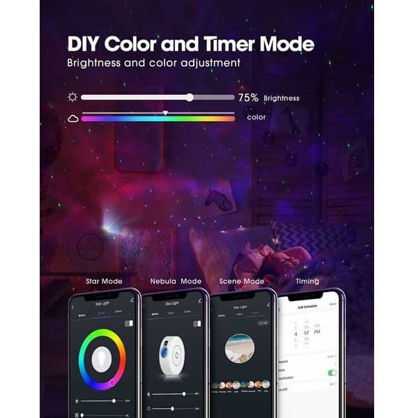 LED Alexa Starry Sky Projector. Smart Starry Sky Projector Galaxy Night Light Dimbar/Stemmekontroll/WiFi-tilkobling/Timer Soveromsdekor Gave (Hvit)