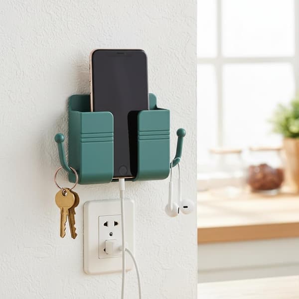 Vægmonteret telefonholder, selvklæbende, kontor (mørkegrøn)