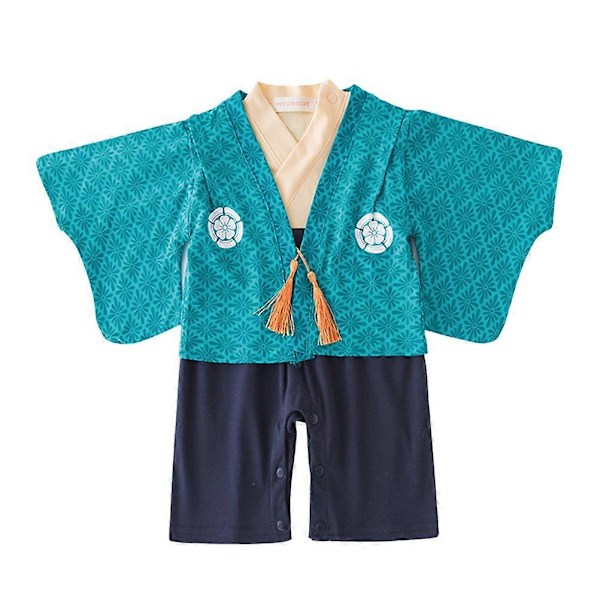 Japanilainen Kimono Vauvan Haalari Pitkähihainen Vauvan Asu Romper Puku Taaperon Vaatteet Sinisellä Takilla Sopii Pojille 6-12 Kuukautta