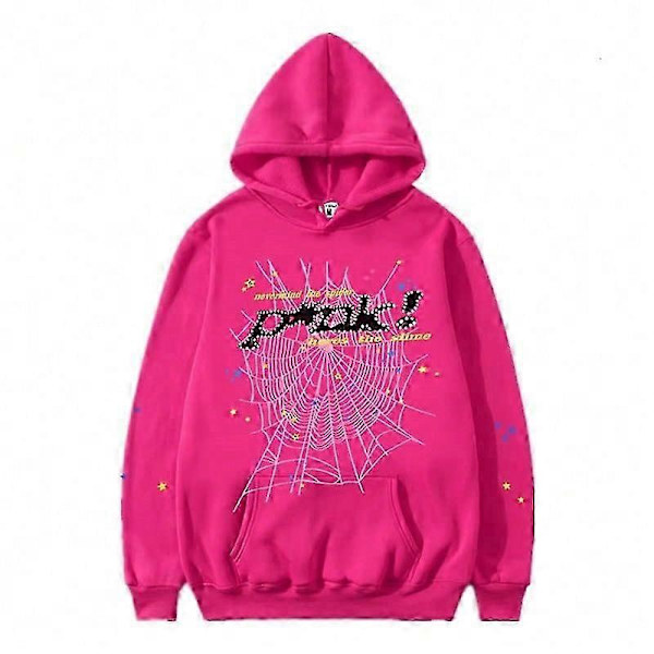 Spider Web Grafik Hættetrøje, Bomulds Pullover Sweatshirt til Mænd og Kvinder Pink S