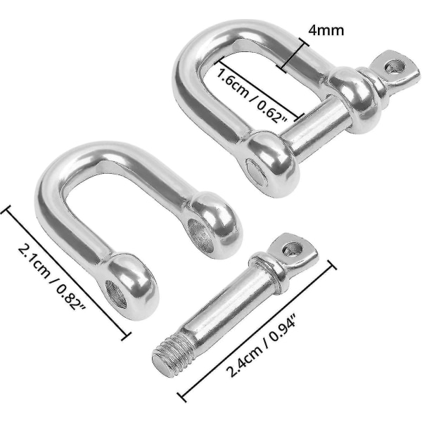 M4 D ring skrue sjækler 15 stykker - Heavy Duty sjækler - 4 mm sportsbeslag