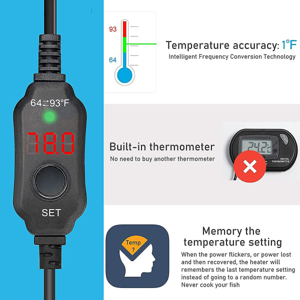 10w mini akvarievarmer, mini akvarievarmer med digital skærm Termostat Temperatur justerbar 5v/2a usb drevet super mini skildpaddevarmer sikker