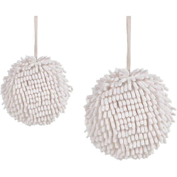 Fuzzy Ball Snabbtorkande Handduk, Hängande Kökshanddukar för Badrum, Hängande Handdukar för Badrum, Kökshanddukar (2-pack vit)