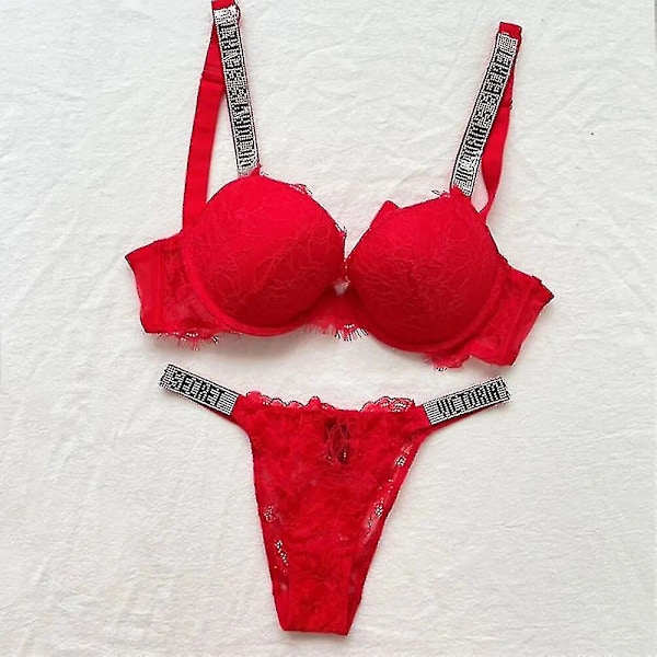 Sensuell Lingerisett for Kvinner med Push-Up BH - Victoria's Secret Stil - 2-delt Undertøy Glossy follows 80C