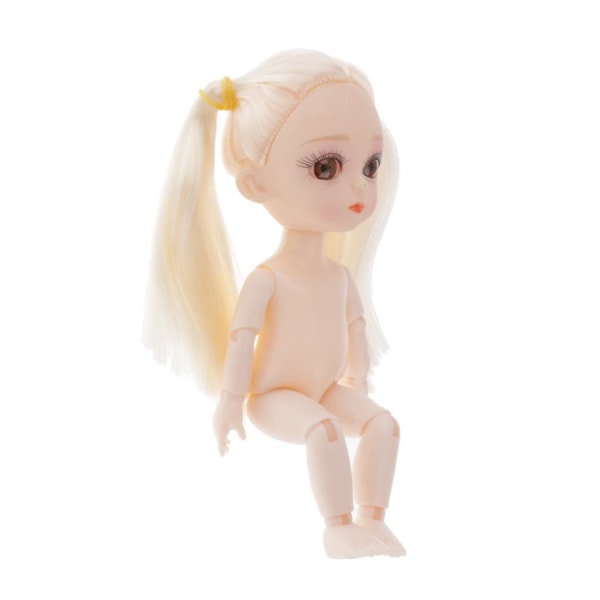 Mini 16 cm 13 ledd Naken jentedukke Kroppsmodell Gjør-det-selv-tilbehør Hvitt hår C