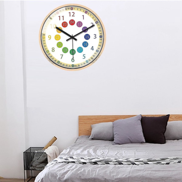 Lydløs, ikke tikkende børnevægur Batteridrevet farverigt dekorativt ur til børn i soveværelset