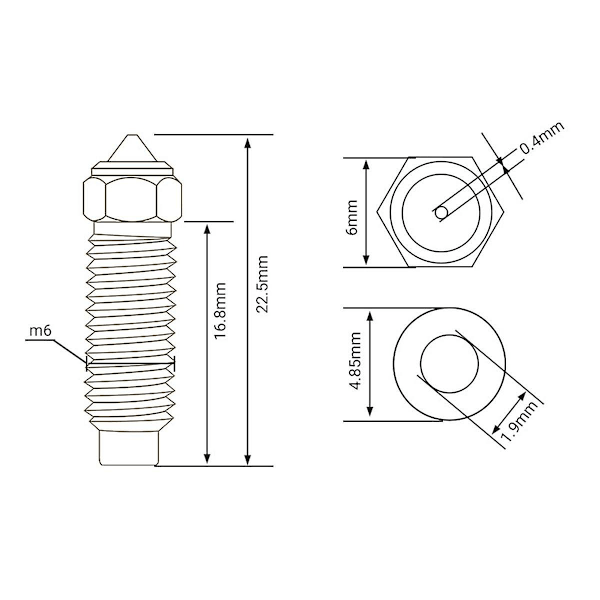 5 stk. til Neptune 4Plus/4Max -Zr-Cu dyse 0,6 mm højtemperaturdyse til 1,75 mm PLA/ABS/PETG/TPU/PC/PP/nylon/