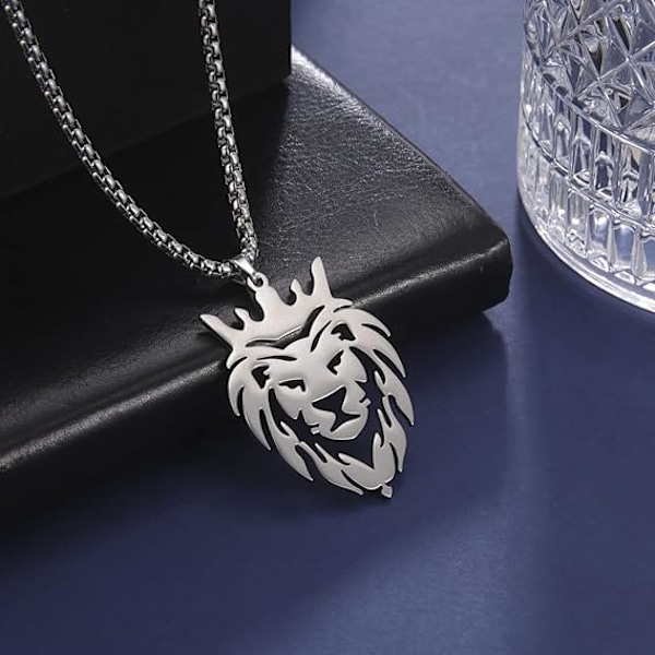 Hål Lejonhuvud Hänge Halsband Rostfritt Stål Charm Klassiskt Djur Element Hänge Halsband Kvinnor Män Flickor Pojke Present