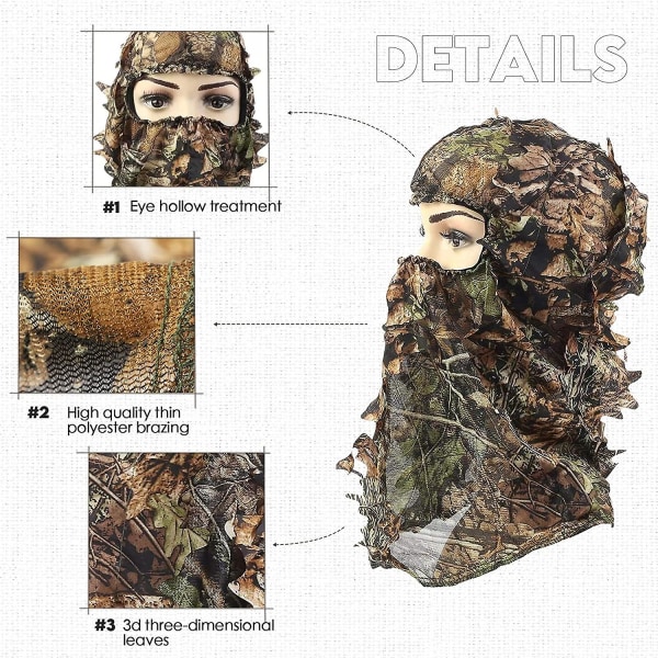 2-osainen set Ghillie Camouflage 3D Leafy Face Cover Camo Metsästyshanskat, Outdoor Naamiointi Metsästyshanskat Turkey Metsästysvarusteet Kalkkunan metsästykseen Fishi