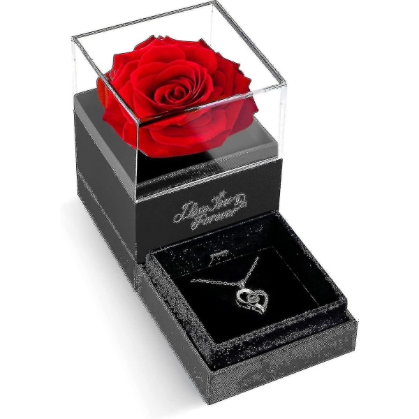 Jeg elsker deg halskjede med rød rose - romantiske gaver til hennes kone Kjæreste på jubileum Valentinsdag Bursdagsgaver til kvinner Mom_f