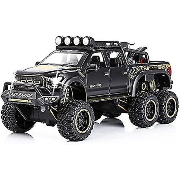 Leikkiauto Pickup-kuorma-autot pojille F150 Raptor Valettu metallimalliauto äänellä ja valolla lapsille 3 vuotta ja sitä vanhemmille Musta
