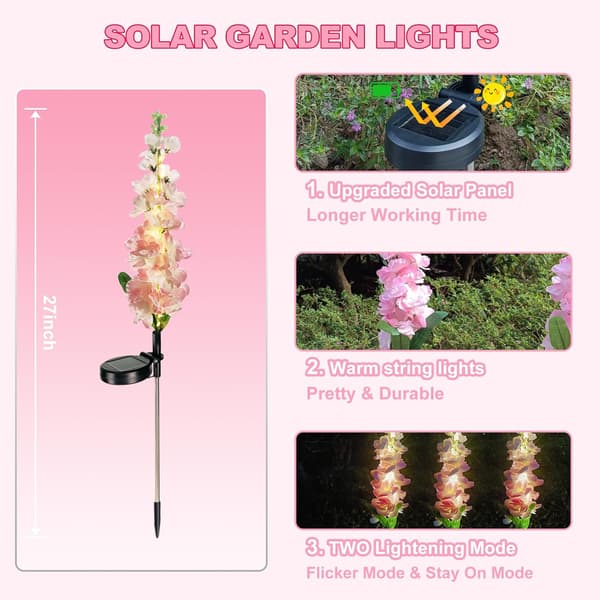 Sollampor Utomhus, 2-pack Uppgraderad Delphinium Solar (Rosa)
