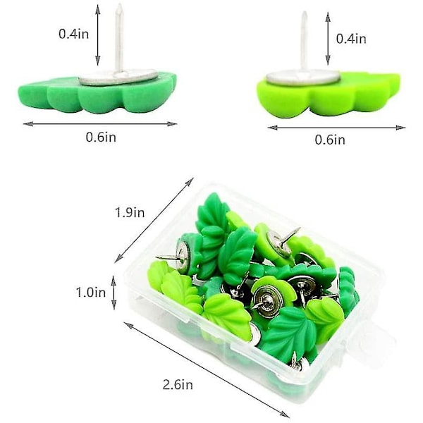 20 stk dekorative trykknapper søte veggknagger grønne blader kreative tegnestifter tegnestifter for korktavle hjem og kontor (grønn)-mxbc
