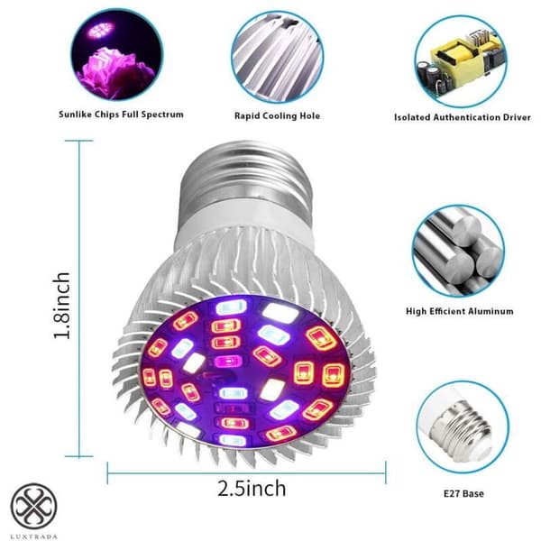 LED vækstlys. 30W fuldspektret E27 LED-pære til indendørs planter og drivhuse