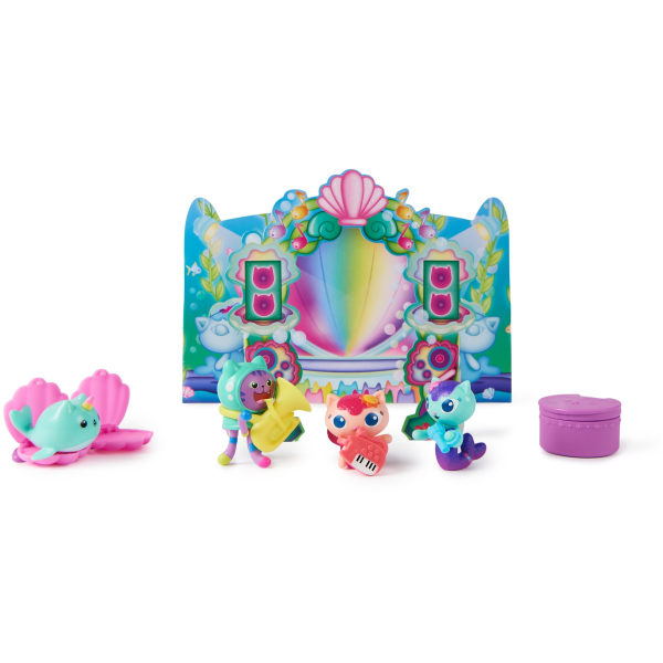 Havfrue-lantis figursæt med 4 legetøjsfigurer og dukkehusmøbler
