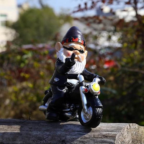 Humoristisk Present Trädgård Utomhus Rolig Motorcykel Hartsstaty Tecknad Dvärg med Motorcykel Trädgård Terrass Miniatyr Landskapsdekoration Present