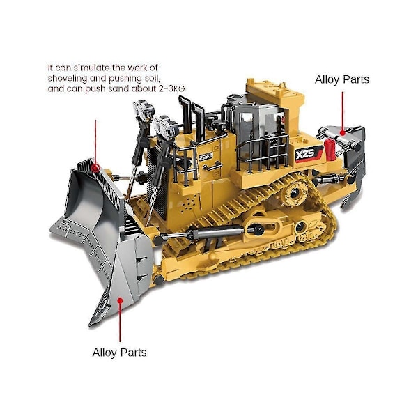 1:24 2.4ghz 9 Kanaler Fjernstyrt Traktor Leke Bulldoser Rc Aluminiumslegering Ingeniør Traktor T