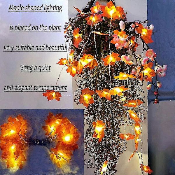 Efterårsguirlande, Efterårsdekoration, 20 Feelygter, Efterårsblade Gugirlande, Halloween Juledekoration, Thanksgiving Dekoration, Vægdekor