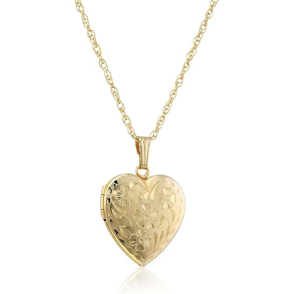 Gold Filled Engraved Floral Heart Locket, 18"