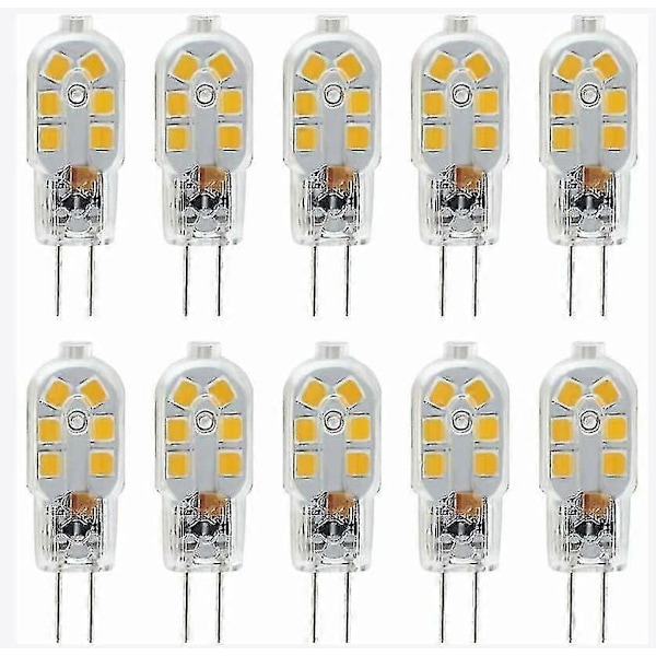 12v G4 LED Pære, 1w svarende til 10w Halogenlampe, Varmt Hvidt 2700-3200k, Ikke-dimbar, Pakke med 10