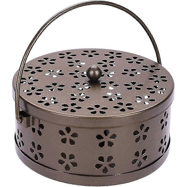Klassisk Myggespiralholder Røg Røgelseholder Bærbar Censer Metal Tilbageflydende Røgelsebrænder Trækulsovn Med Håndtag Dæk Myggespiralboks Beholder