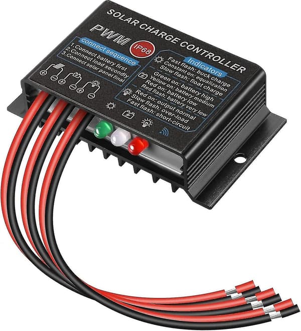 Solcellepanelregulator, ladekontroller 12v/24v20a Pwm Vanntett Ip68