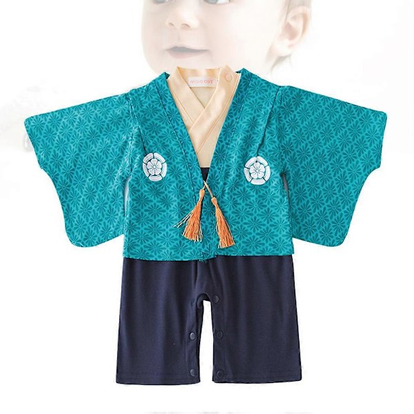 Japanilainen Kimono Vauvan Haalari Pitkähihainen Vauvan Asu Romper Puku Taaperon Vaatteet Sinisellä Takilla Sopii Pojille 6-12 Kuukautta