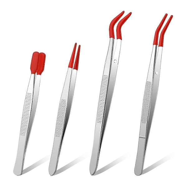 4 Stycken Pincetter med Gummispetsar PVC-belagda Pincetter Set, Raka Pincetter med Gummispets