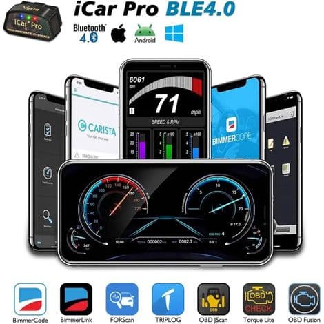 Vgate iCar Pro OBD2/OBDII feilkodeleser Bluetooth 4.0 (BLE) med ELM327-adapter for diagnostikk av motorlampe.