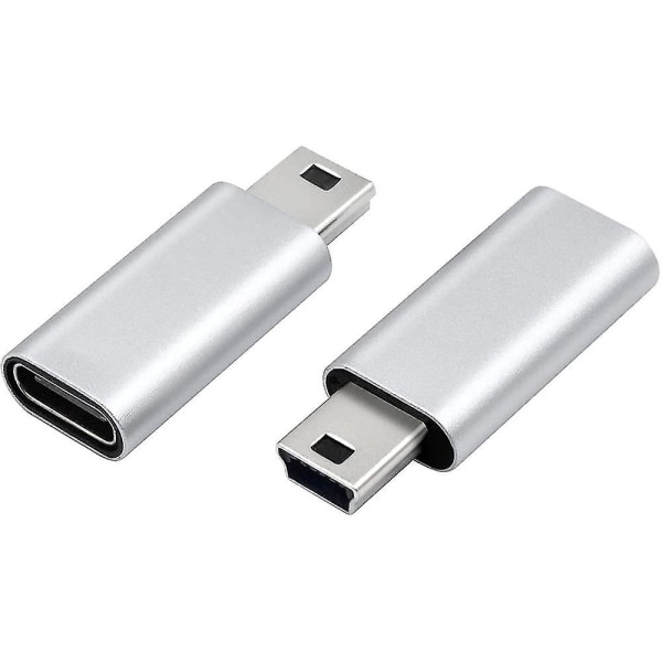 2 kpl USB C - Mini USB 2.0 -sovitin Type C Naaras - Mini USB Uros Muunninsovitin MP3-soittimille D