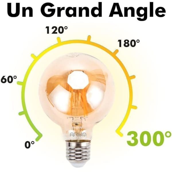 Sett med 3 ravfargede LED-glødepærer E27 G80, 6W