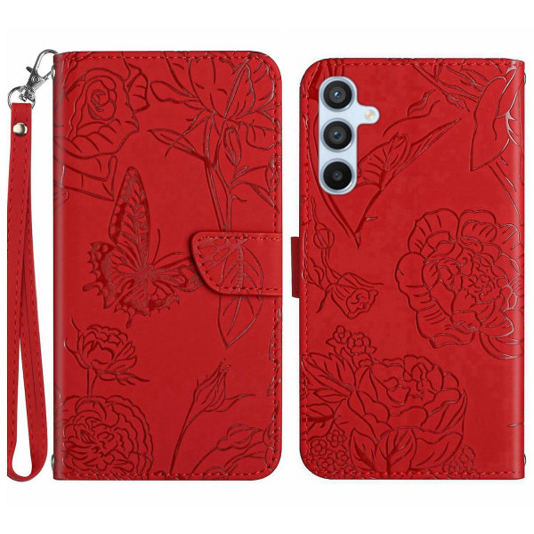 För Samsung Galaxy A54 5g Ht03 Imprinted Butterfly Flowers Pu Läder Folio Cover Skin-touch Magnetic Flip Stand Cover med handrem