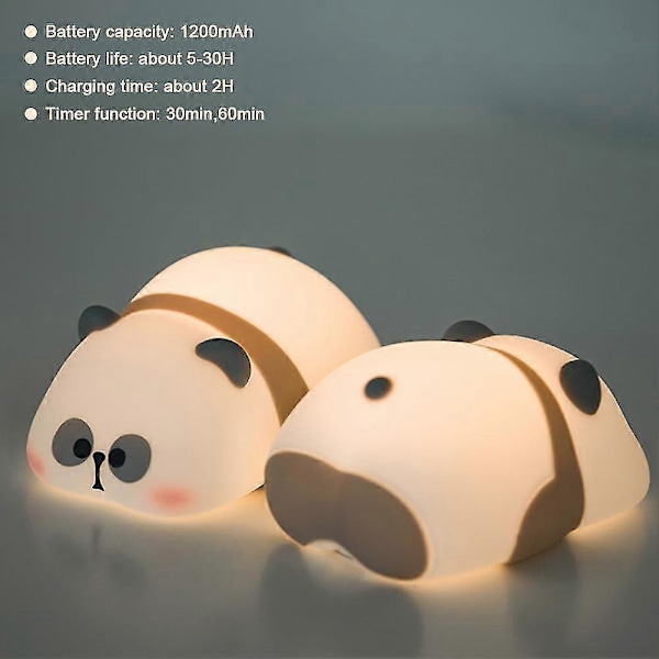 Panda Natlampe Børn, 3 Tilstande Sød Natlampe Baby Squishy Lampe Med Timer, USB LED Dæmpbar Natlampe Til Soveværelse
