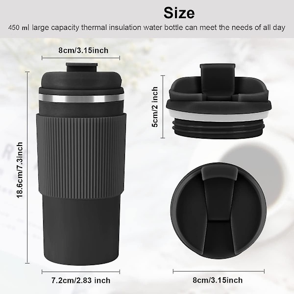 Termosmugg, 500 ml Kaffemugg, Resemugg i Rostfritt Stål, Dubbelväggig Isolerad, Bilkaffemugg