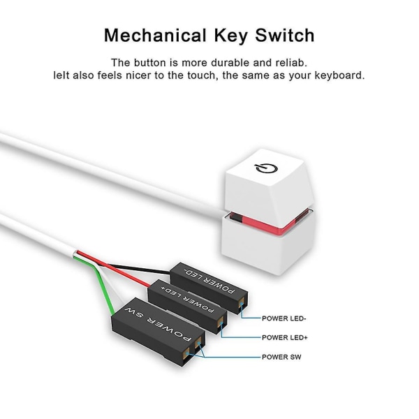 2m bærbar LED-lys computer skrivebord switch pc ekstern start til/fra-knap forlængerkabel, RGB