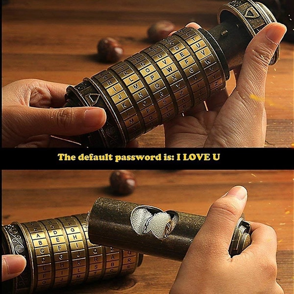 Cryptex Da Vinci Code Mini Låspusselboxar med Dolda Fack Alla Hjärtans Dag Födelsedagspresenter, Mässing