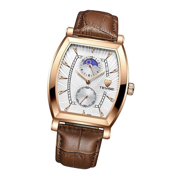 Klassinen suorakaiteen kellotaulu nahkaranneke Miesten automaattinen watch valkoinen 2