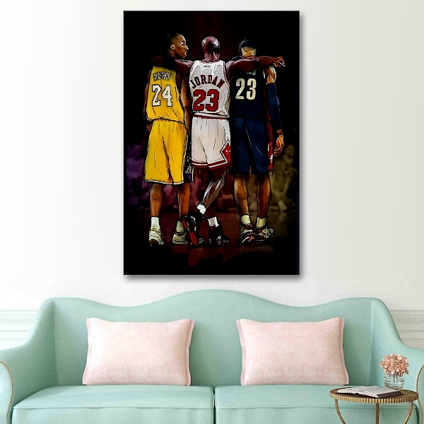 Kobe Bryant, Michael Jordan, LeBron James Poster Cover Canvas Poster Sovrum Sport Landskap Kontor Rum Kostym