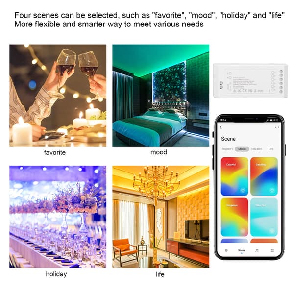 Zigbee LED Driver Smart Home LED Strip Controller RGB+CW Lys Strip Controller med App DC12~24V