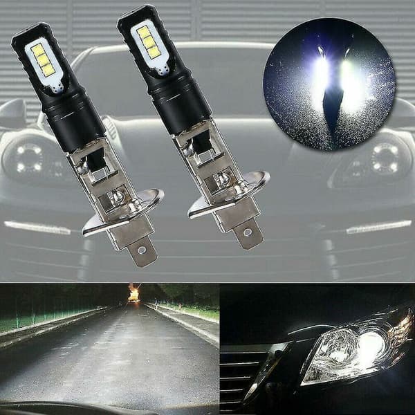 2x H1 6000k Super Bright Vit 6000lm DRL LED Strålkastarsats Helljus