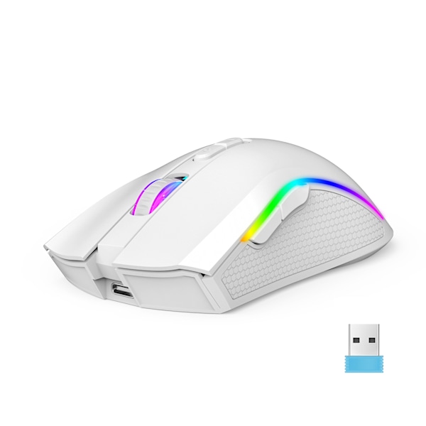 T69 2,4 GHz Trådlös RGB-mus 7 knappar Ergonomisk Lättvikts Typ-C Laddningsbar Universal Trådlös Datorspelmus PC-tillbehör, vit