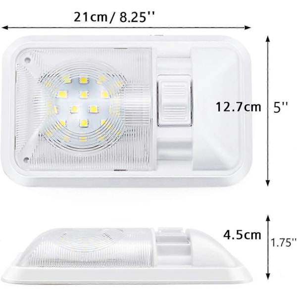 12V LED Taklampa för Husbil 280lm Taklampa Inredningsbelysning för Släpvagn Husbil med Strömbrytare (2-pack)