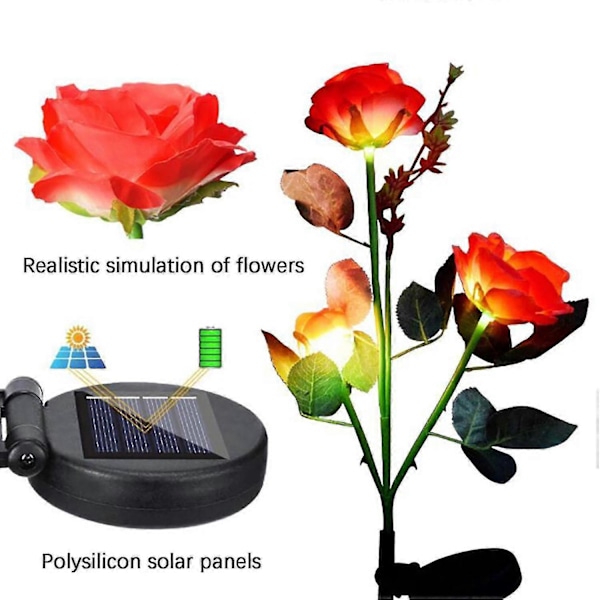 Utomhus Blomsterträdgårdslampor med 6 Ljusa Huvuden Solcellsdrivna Konstgjorda Rosblommor
