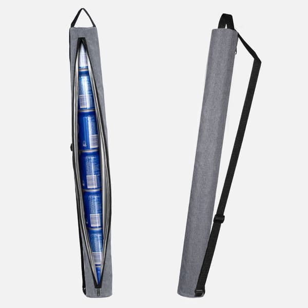 Grå lang rørformet isolert kjølebag, crossbody golf drikkeholder rommer 7 bokser B
